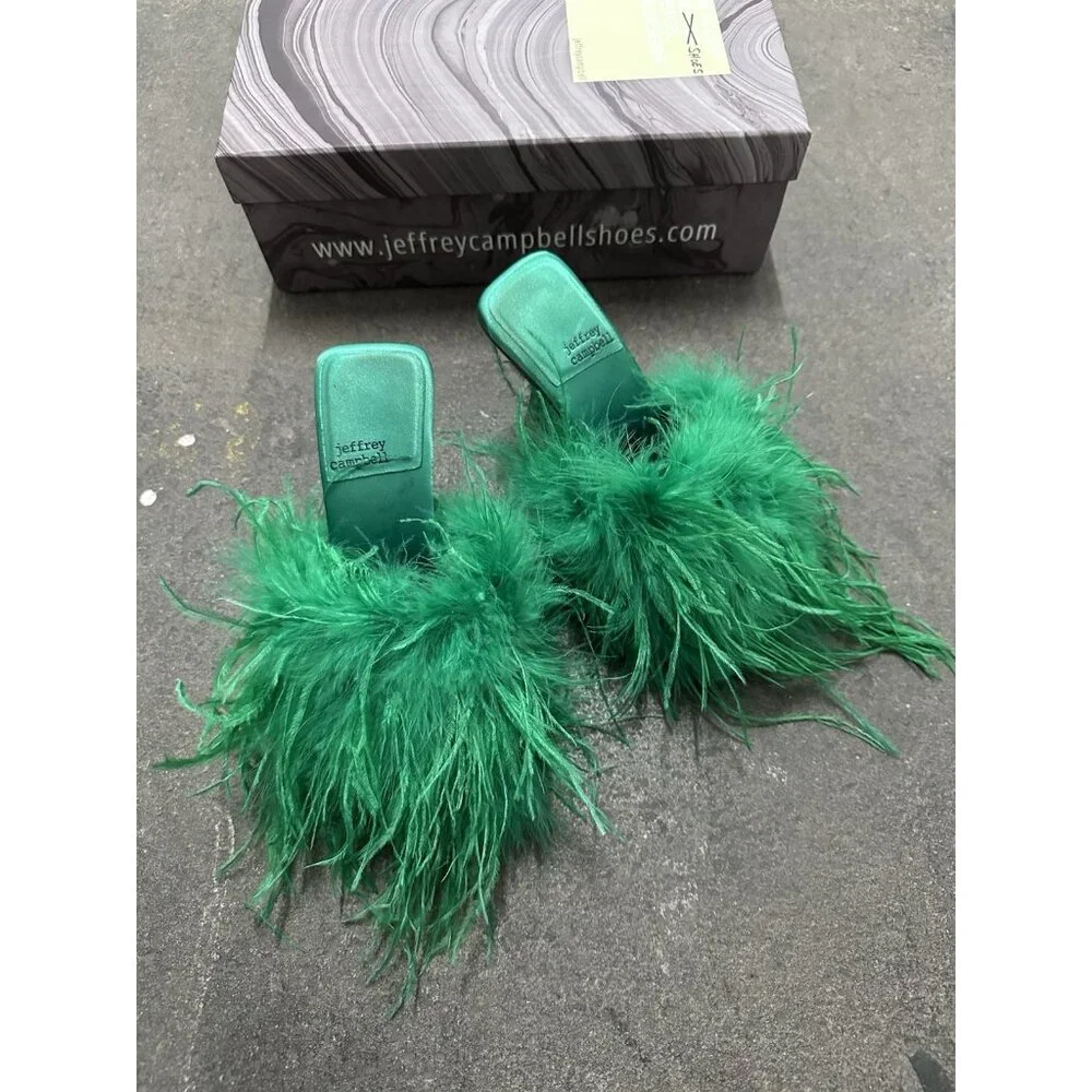 Jeffrey Campbell Chauffeur Feather Mule Heels Bright Green - Picture 3 of 7